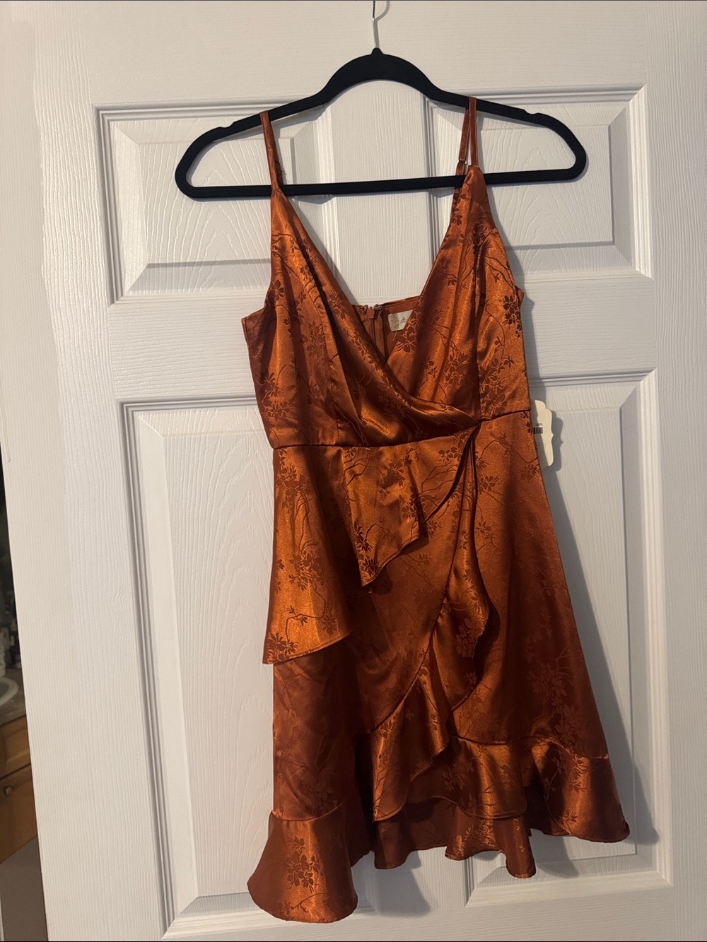 Altar'd State Copper Satin Ruffle Mini Dress